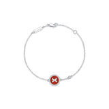 Red Agate Cross Badge 925 Silver Bracelet