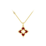 925 Sterling Silver Red Agate Quatrefoil Pendant