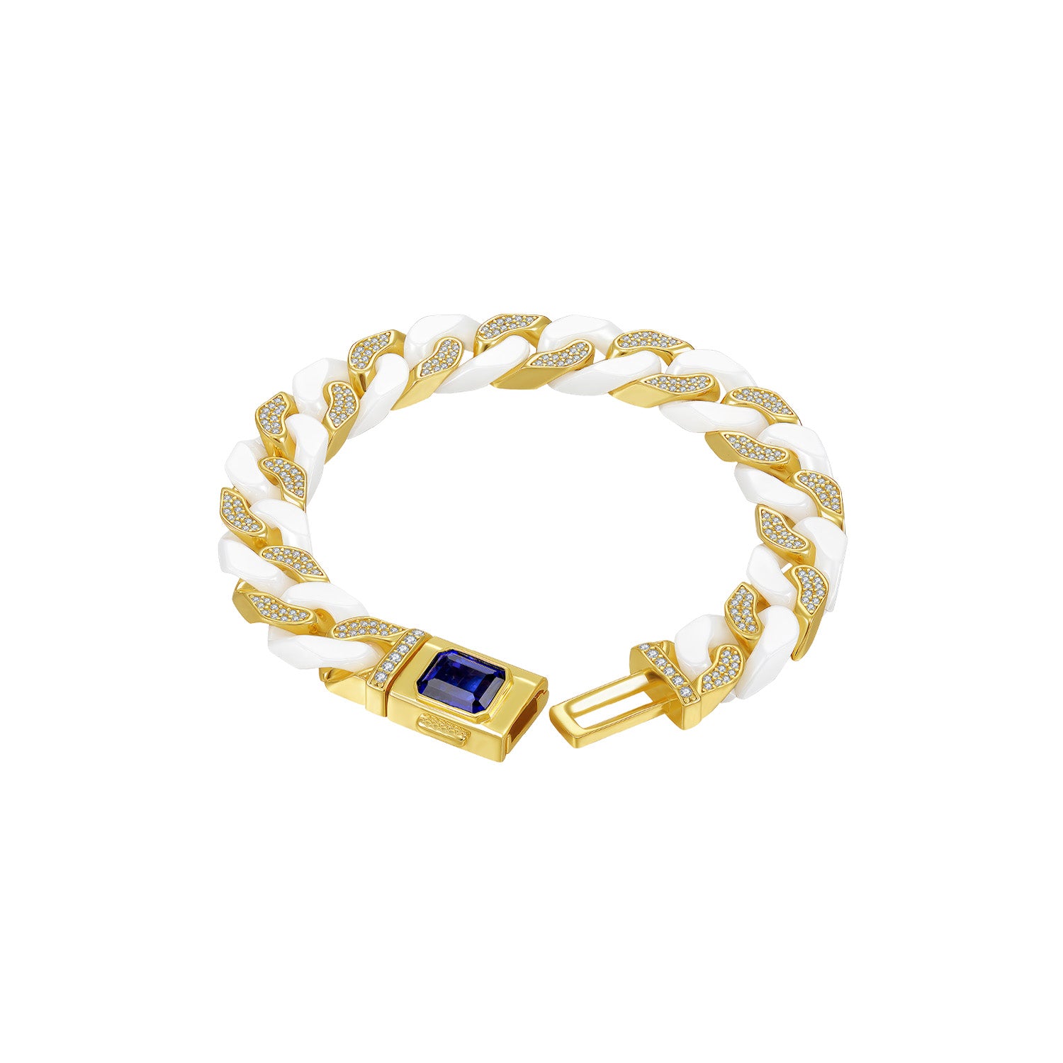 Artistic Ceramic Cuban Link Bracelet With Sapphire