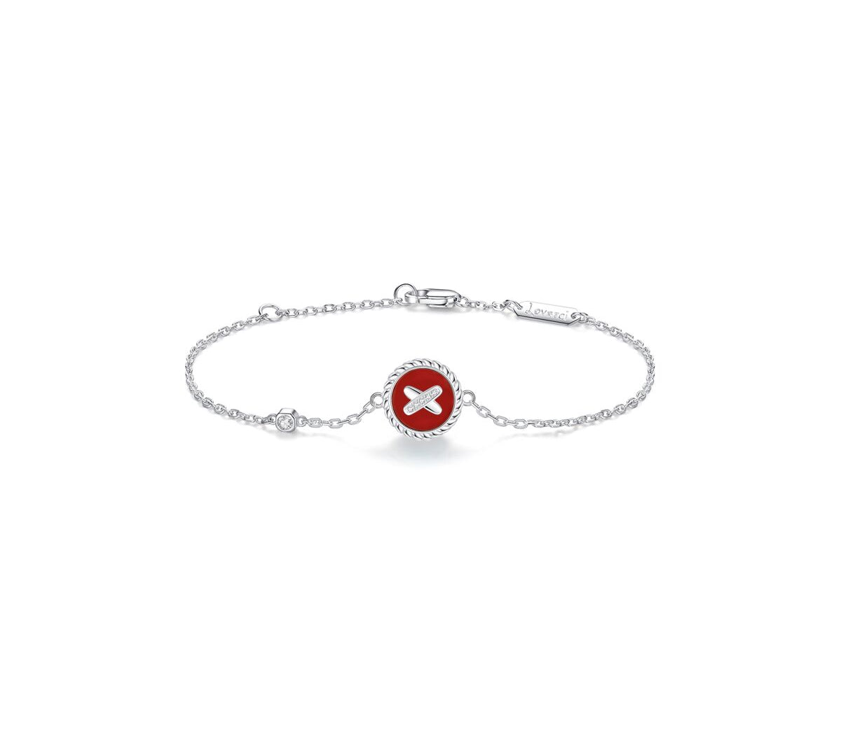 Red Agate Cross Badge 925 Silver Bracelet