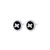 Black Onyx Cross Badge 925 Silver Stud Earrings