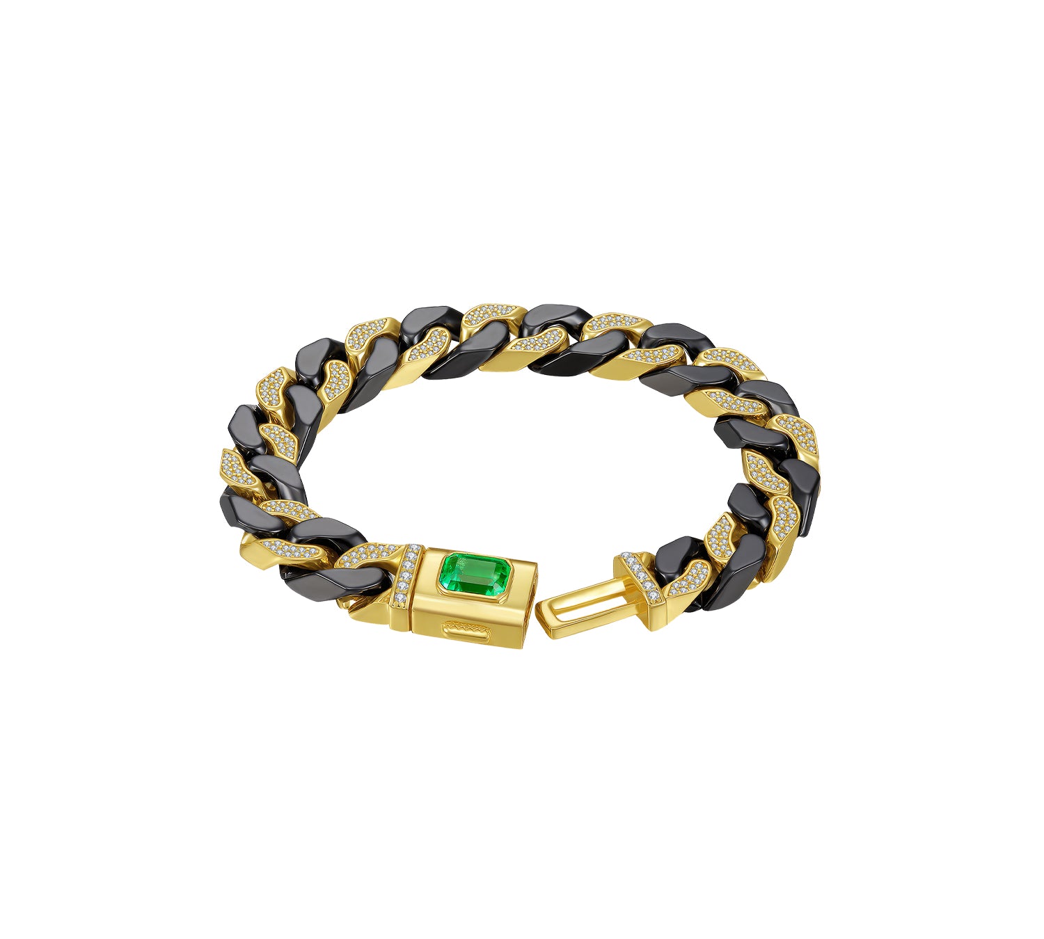 Artistic Ceramic Cuban Link Bracelet With Emerald