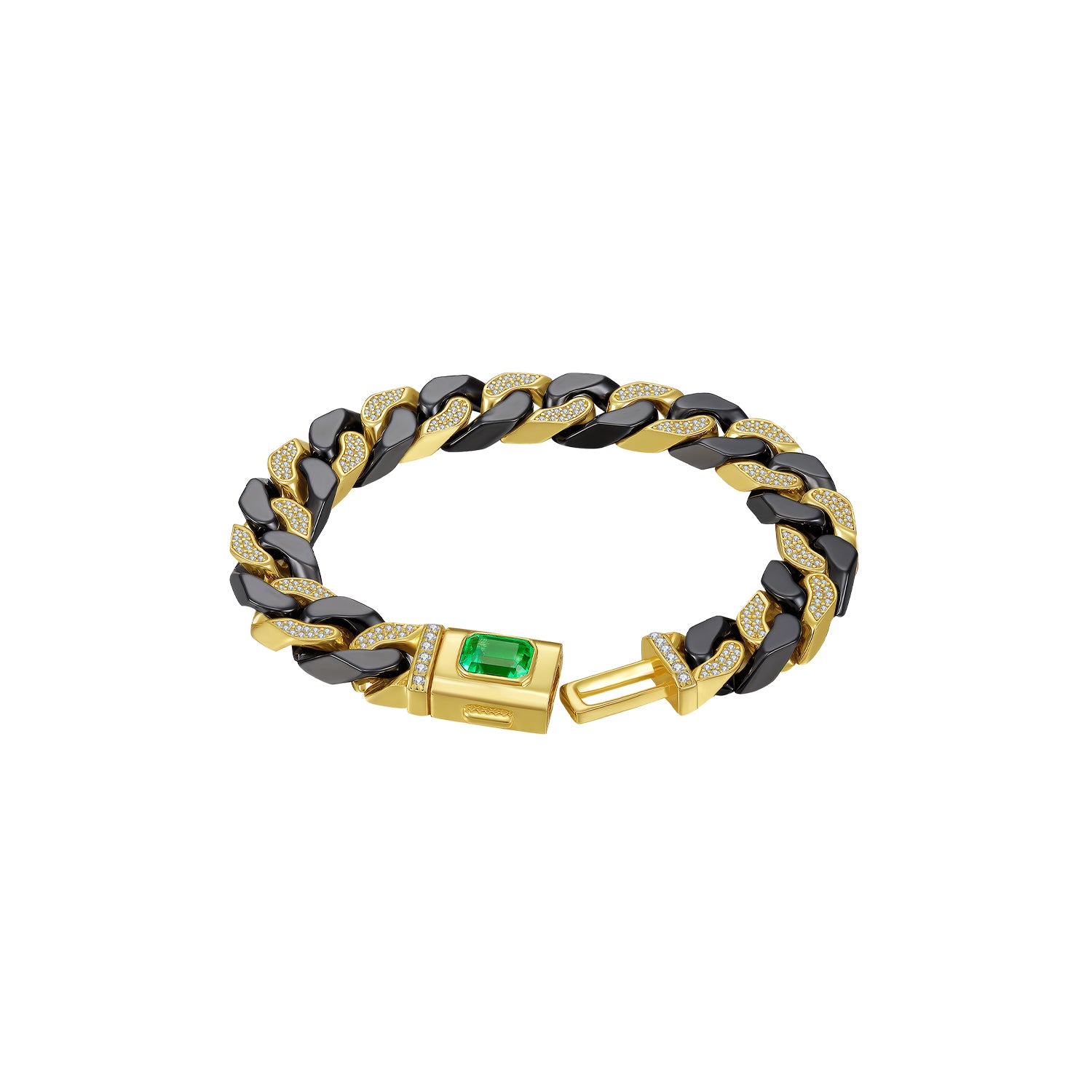 Artistic Ceramic Cuban Link Bracelet With Emerald