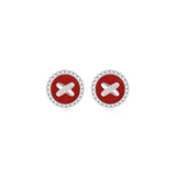 Red Agate Cross Badge 925 Silver Stud Earrings