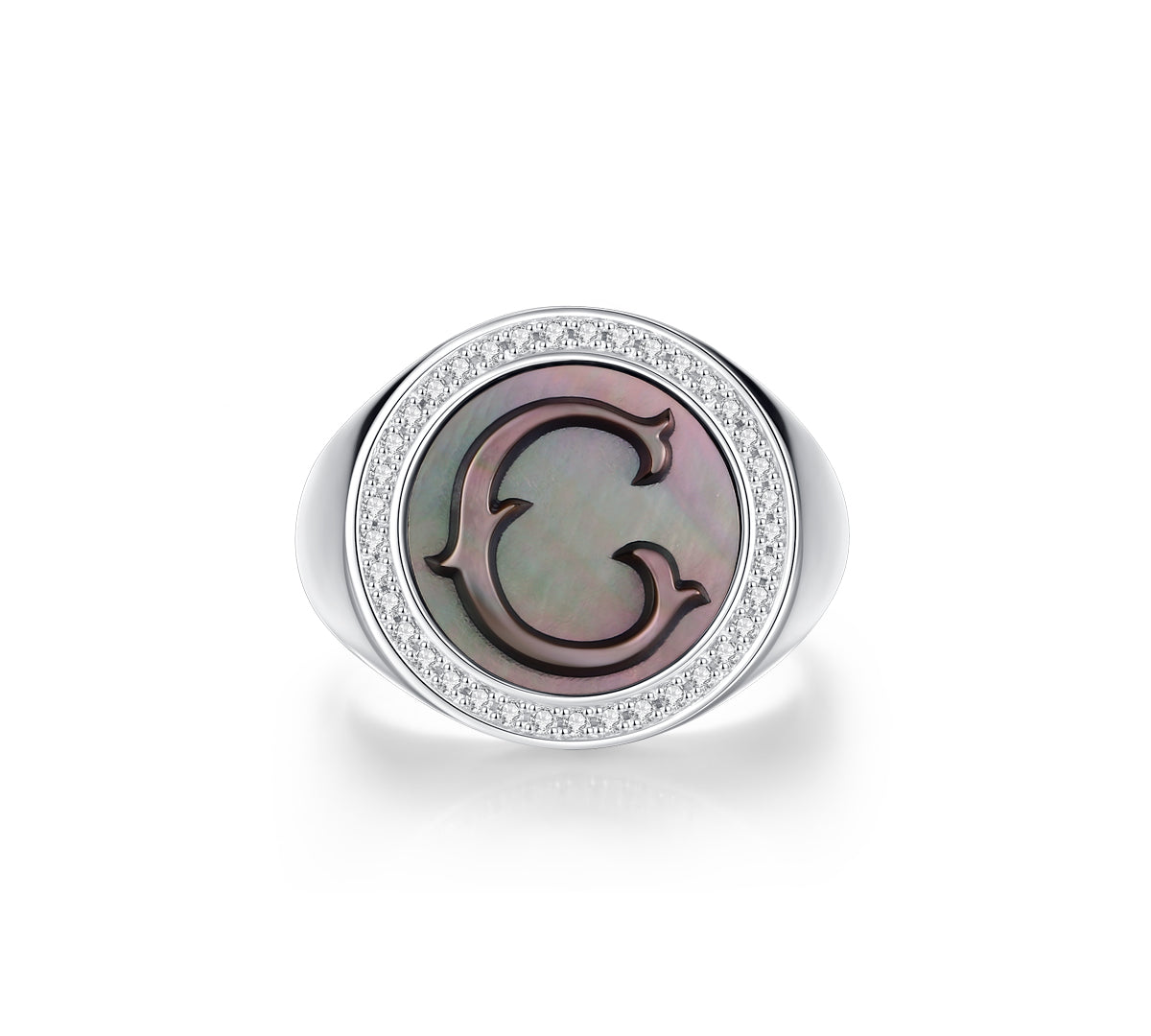 Initial A Letter Series Mother of Pearl  Signet Ring