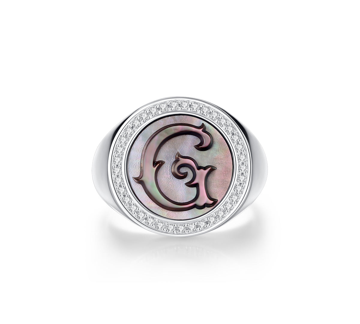 Initial A Letter Series Mother of Pearl  Signet Ring