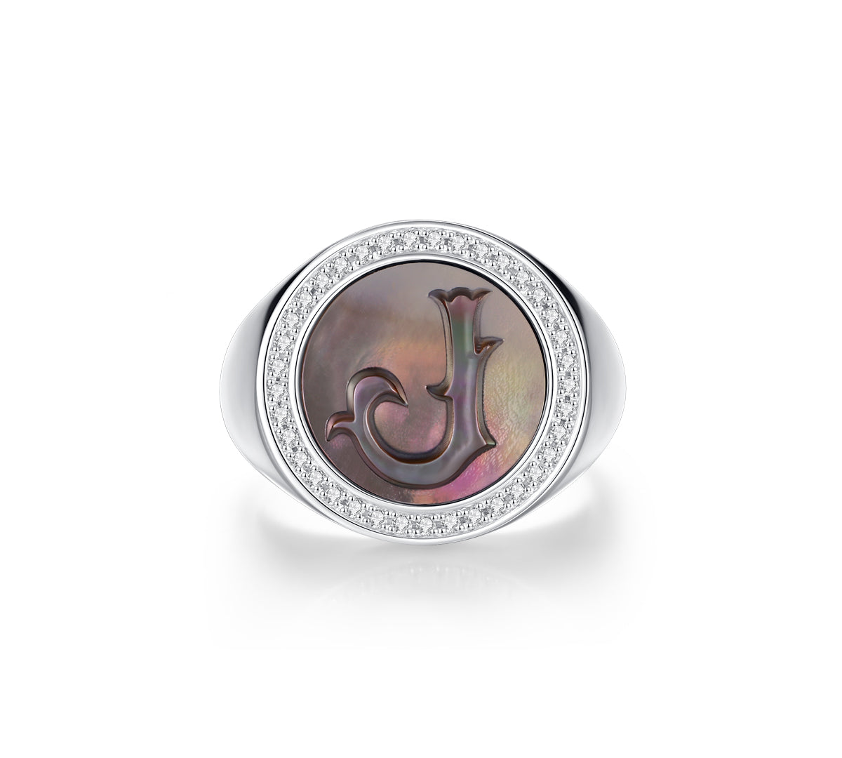 Initial A Letter Series Mother of Pearl  Signet Ring