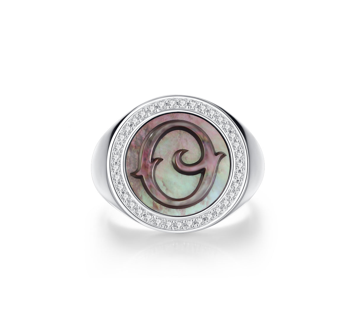 Initial B Letter Series Mother of Pearl  Signet Ring