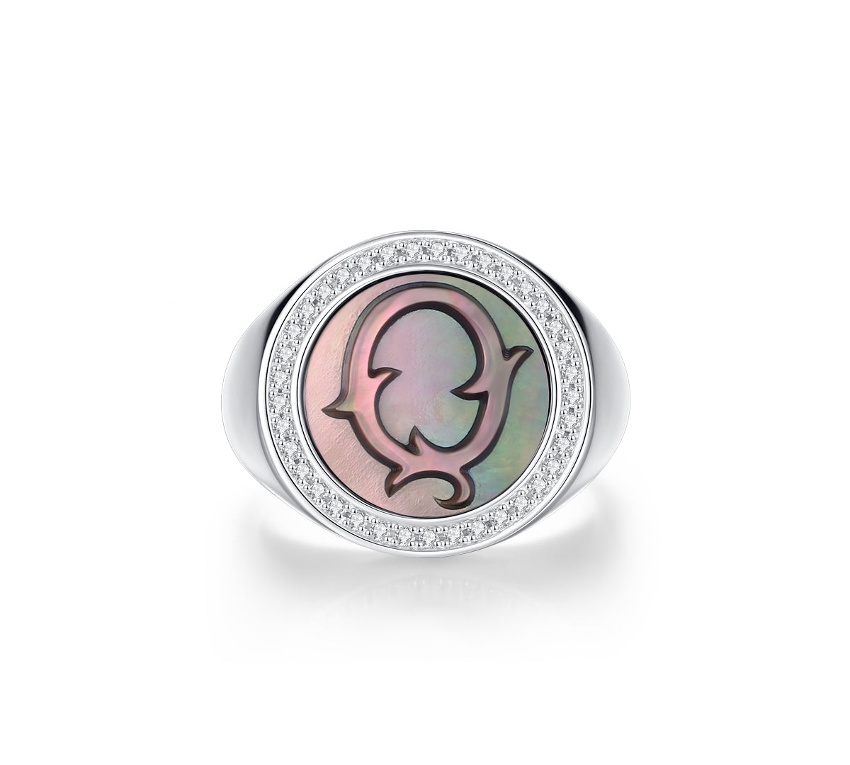 Initial B Letter Series Mother of Pearl  Signet Ring