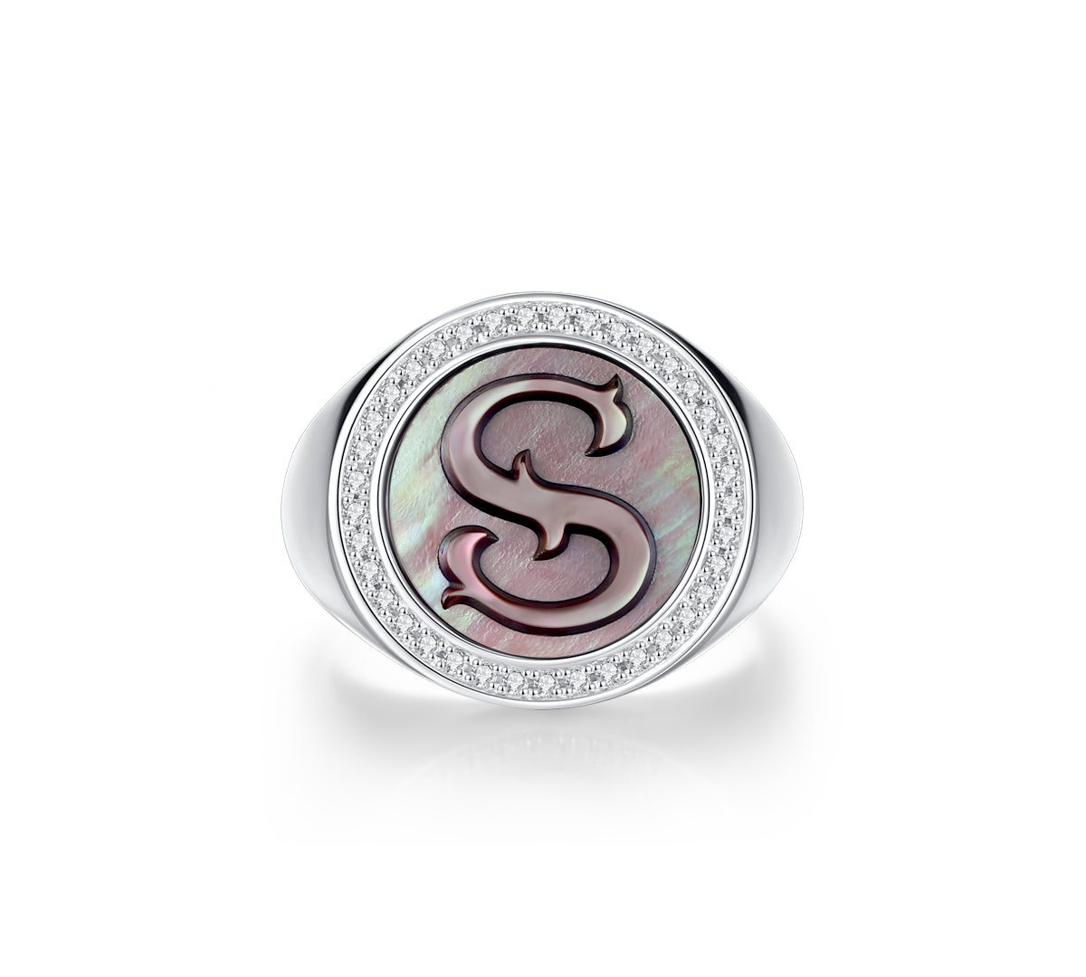 Initial B Letter Series Mother of Pearl  Signet Ring