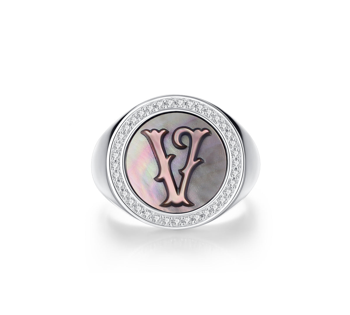 Initial B Letter Series Mother of Pearl  Signet Ring